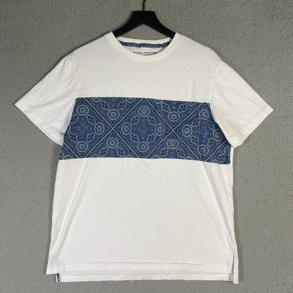 Reyn Spooner Women's Bandana Print‎ Panel T-Shirt White Blue Cotton Size Large - Picture 2 of 9